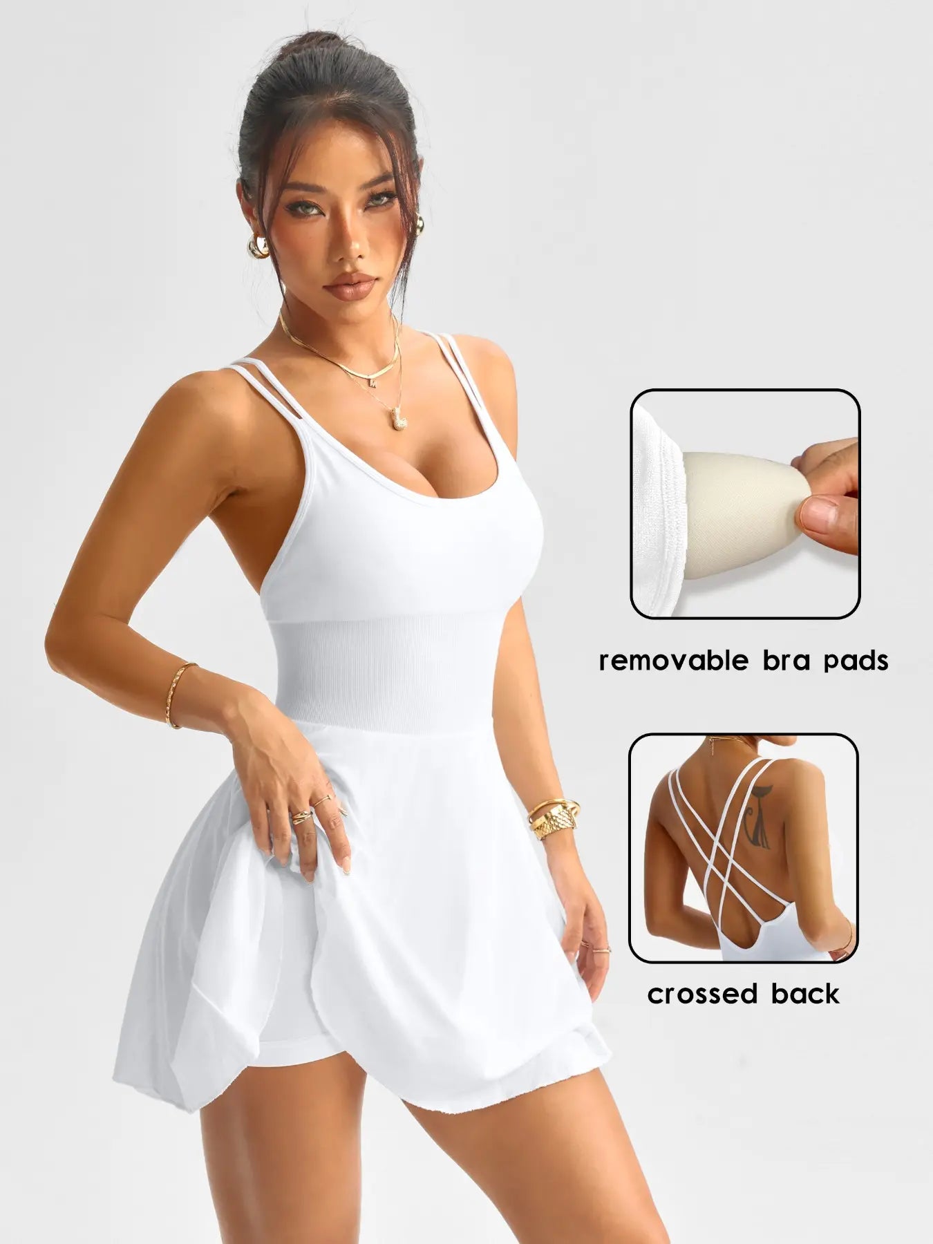Women'S Cross Back Sports Dress with Removable Pads, Yoga Skirt Pants, Tennis Yoga Fitness Comfort Fashion Choice, Athletic Tennis Dress, Spring Summer