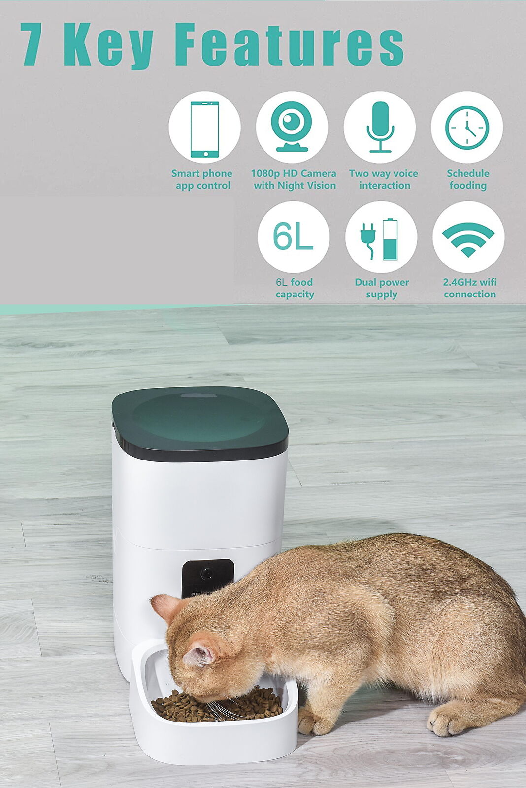 Pet Feeder,6L Automatic Pet Feeder for Cats and Dogs,1080P Camera,App Control,Vo