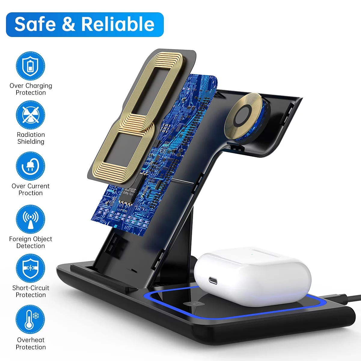 3-in-1 Wireless Charger, 18W Fast Charging Station for iPhone, Apple Watch, AirP