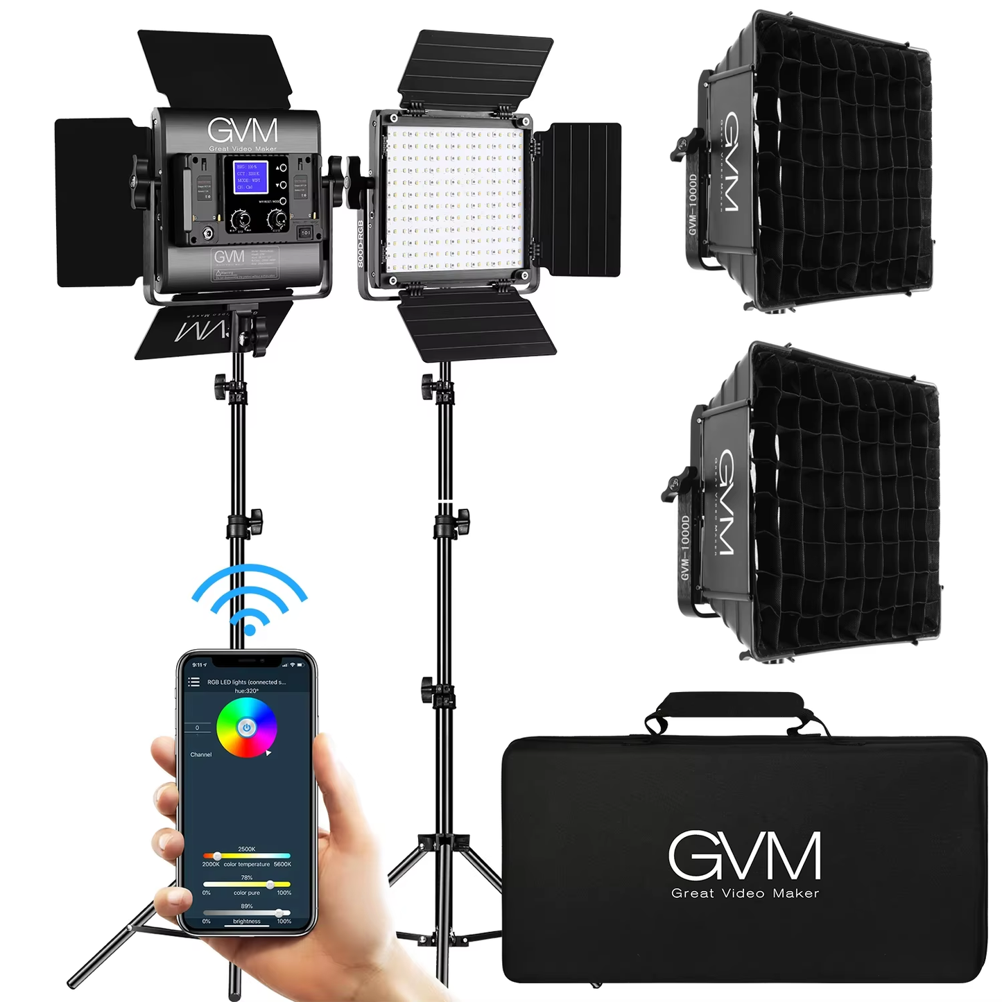 GVM 1000D RGB Video Light Kit with Softboxes & Bluetooth Control