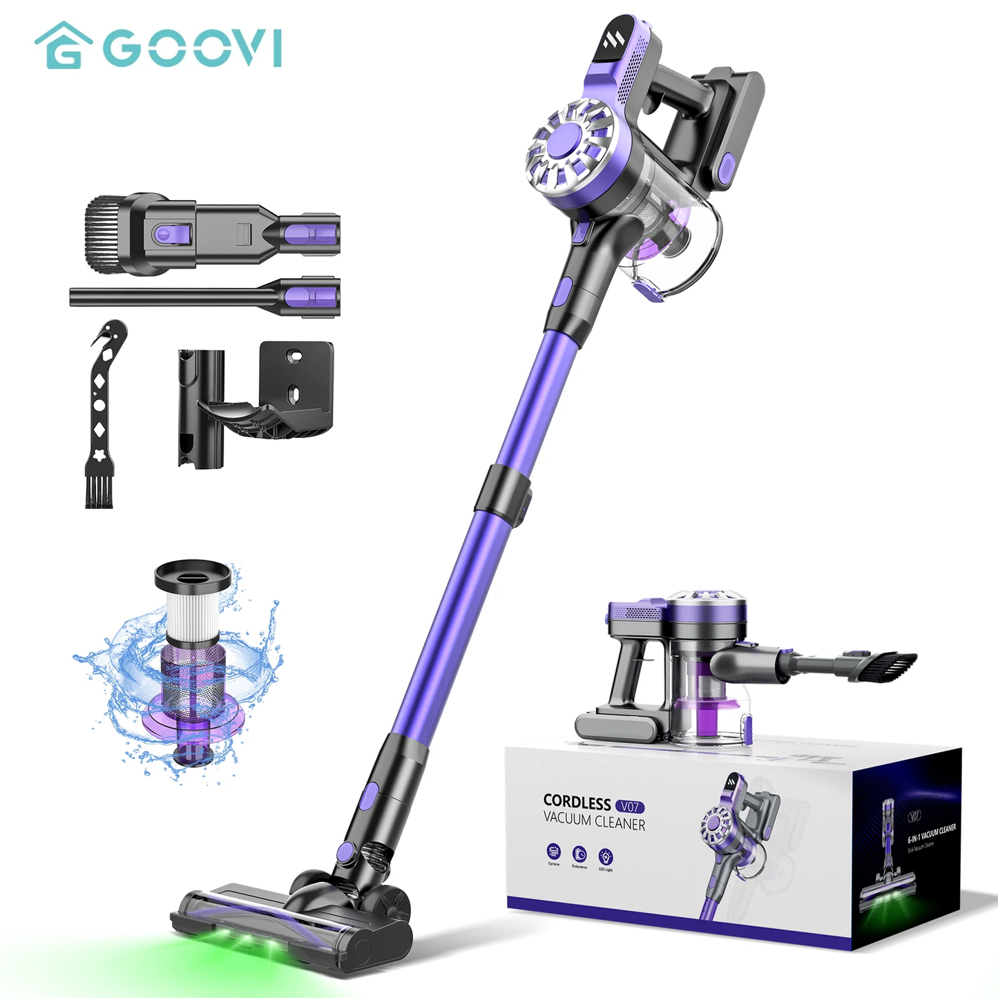 GOOVI V07 Wireless Handheld Vacuum Cleaner – 180W Powerful Suction, Cordless Sti
