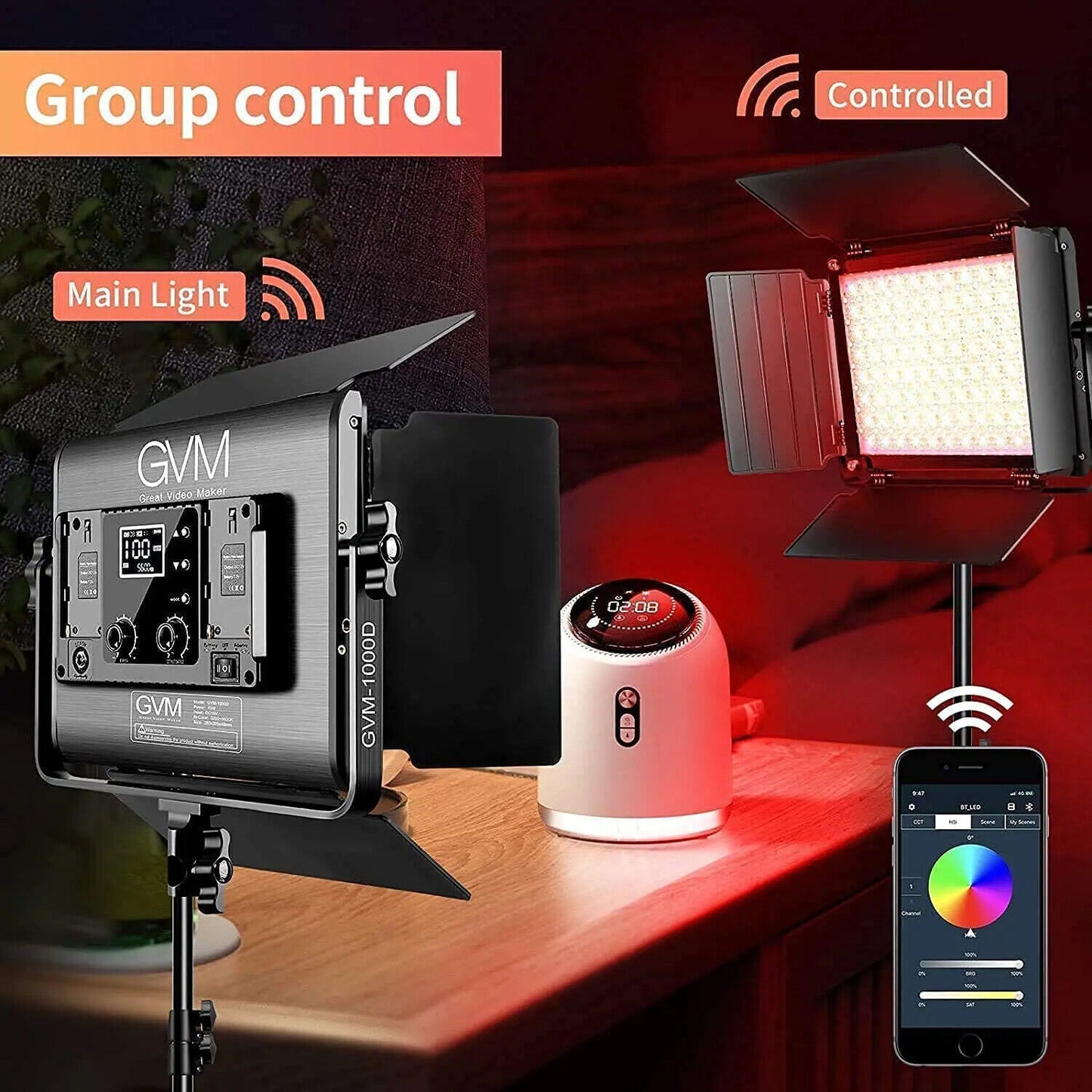 GVM 1000D RGB Video Light Kit with Softboxes & Bluetooth Control