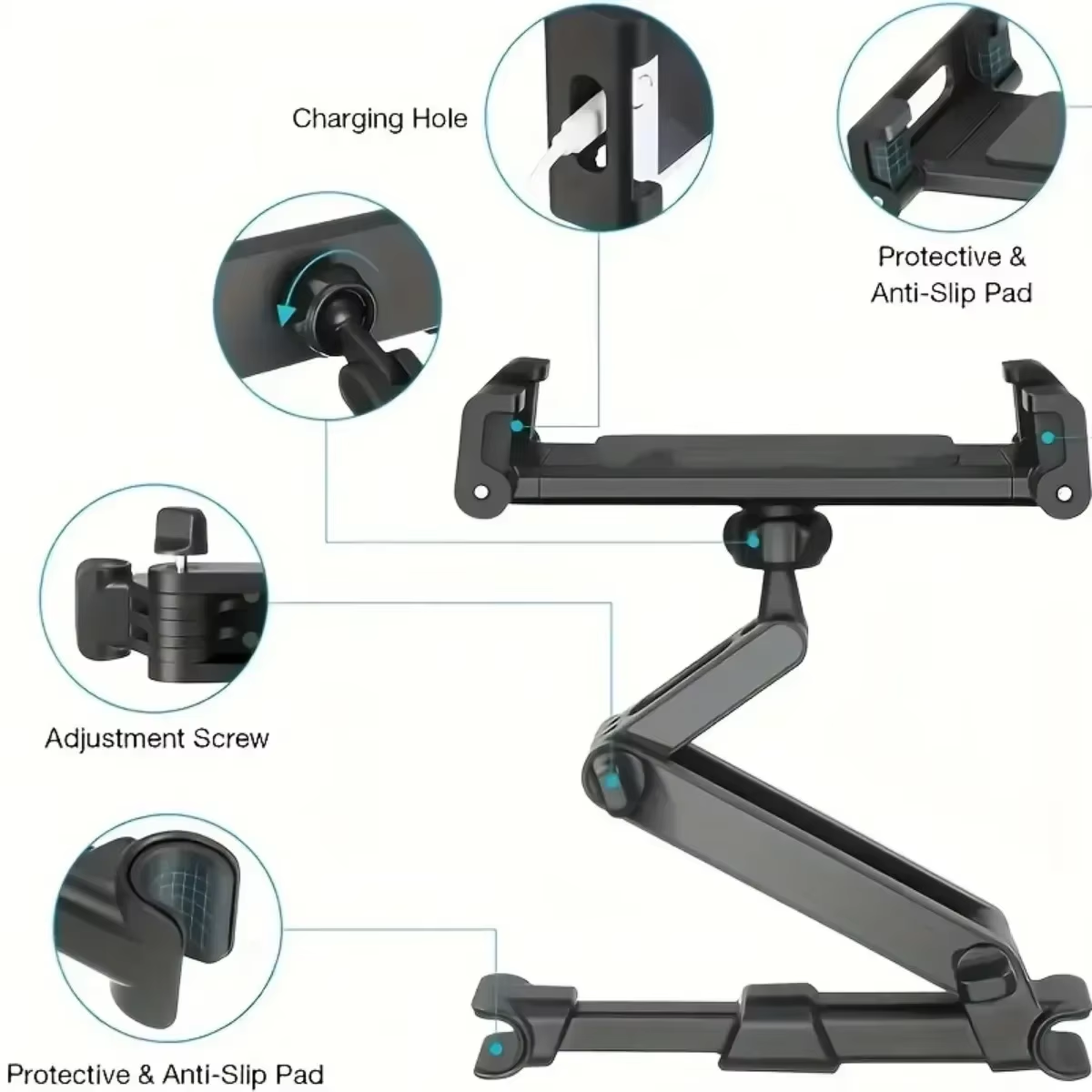 Car Tablet Holder, Headrest Tablet Mount Headrest Stand Cradle Compatible with D