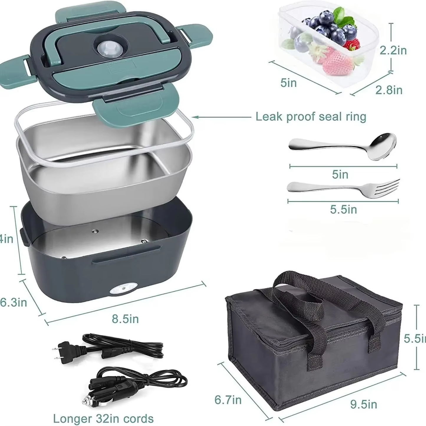 1.5L 60W Portable Electric Lunch Box Heater for Home and Car - Leak Proof