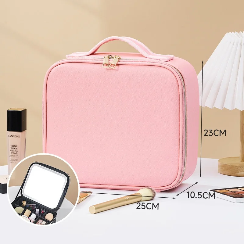 Smart LED Travel Makeup Case with Mirror – Large Capacity Cosmetic Bag for Skinc