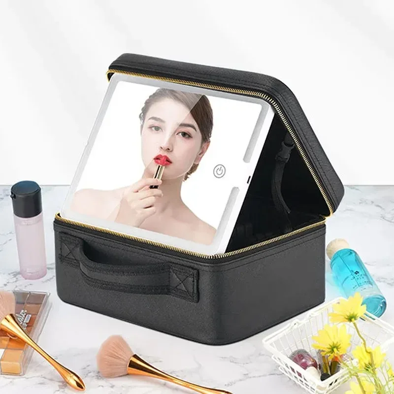 Smart LED Travel Makeup Case with Mirror – Large Capacity Cosmetic Bag for Skinc