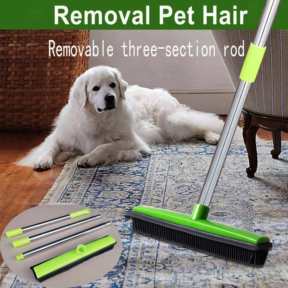 Pet Hair Rubber Broom Floor Brush for Carpet Dog Hair Remover with Built in Sque