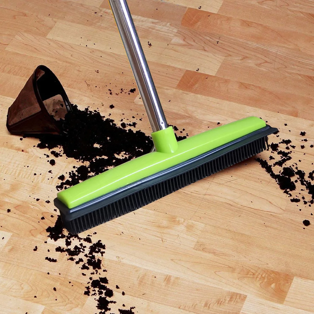 Pet Hair Rubber Broom Floor Brush for Carpet Dog Hair Remover with Built in Sque