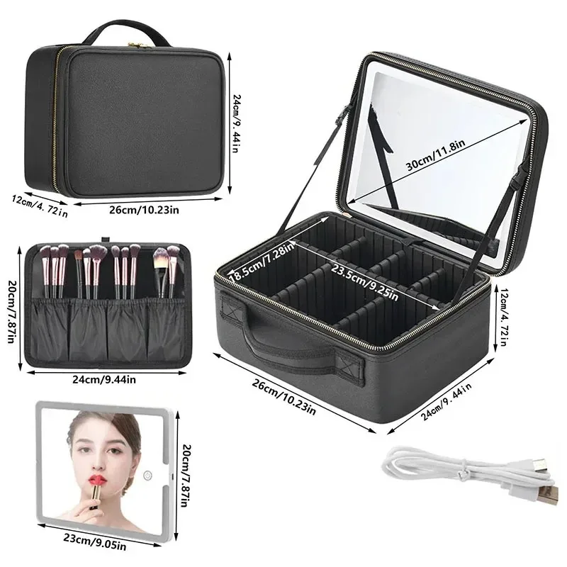 Smart LED Travel Makeup Case with Mirror – Large Capacity Cosmetic Bag for Skinc