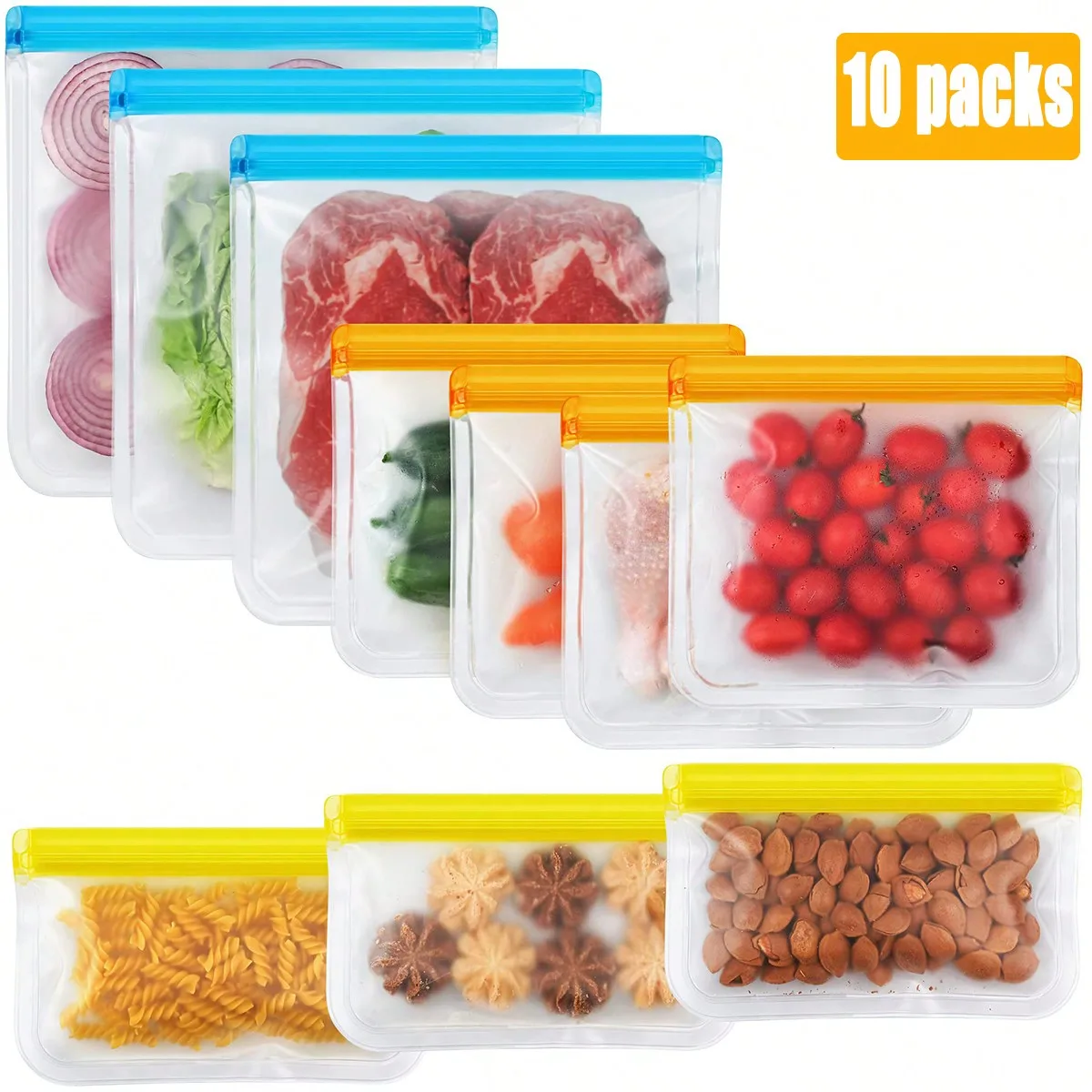 10-Piece Leak-Proof Reusable Silicone Food Storage Set – 3 Large, 4 Medium, 3 Sm