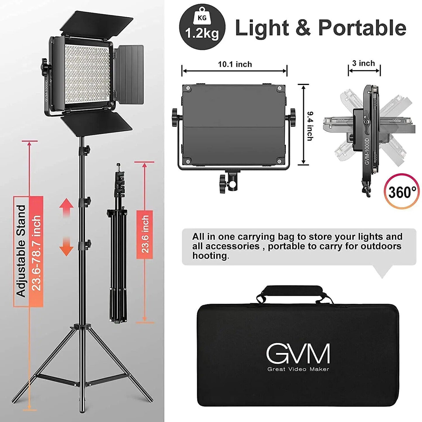 GVM 1000D RGB Video Light Kit with Softboxes & Bluetooth Control