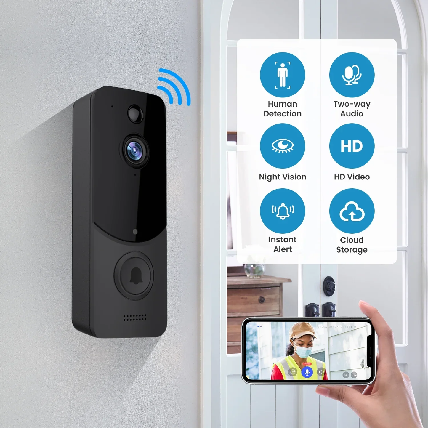 Wireless Doorbell Camera with Chime, Smart Video Doorbell Security Camera with ,