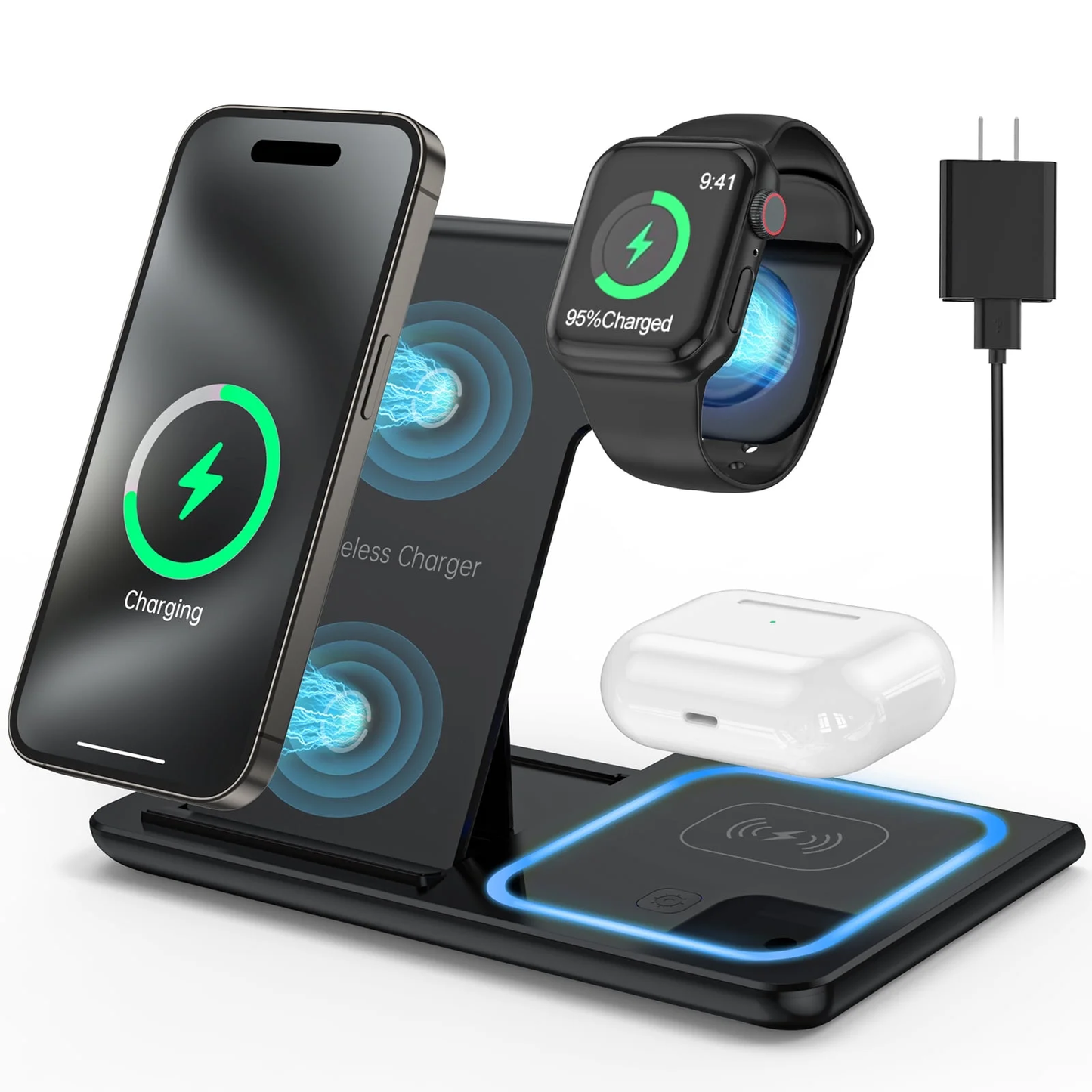 3-in-1 Wireless Charger, 18W Fast Charging Station for iPhone, Apple Watch, AirP