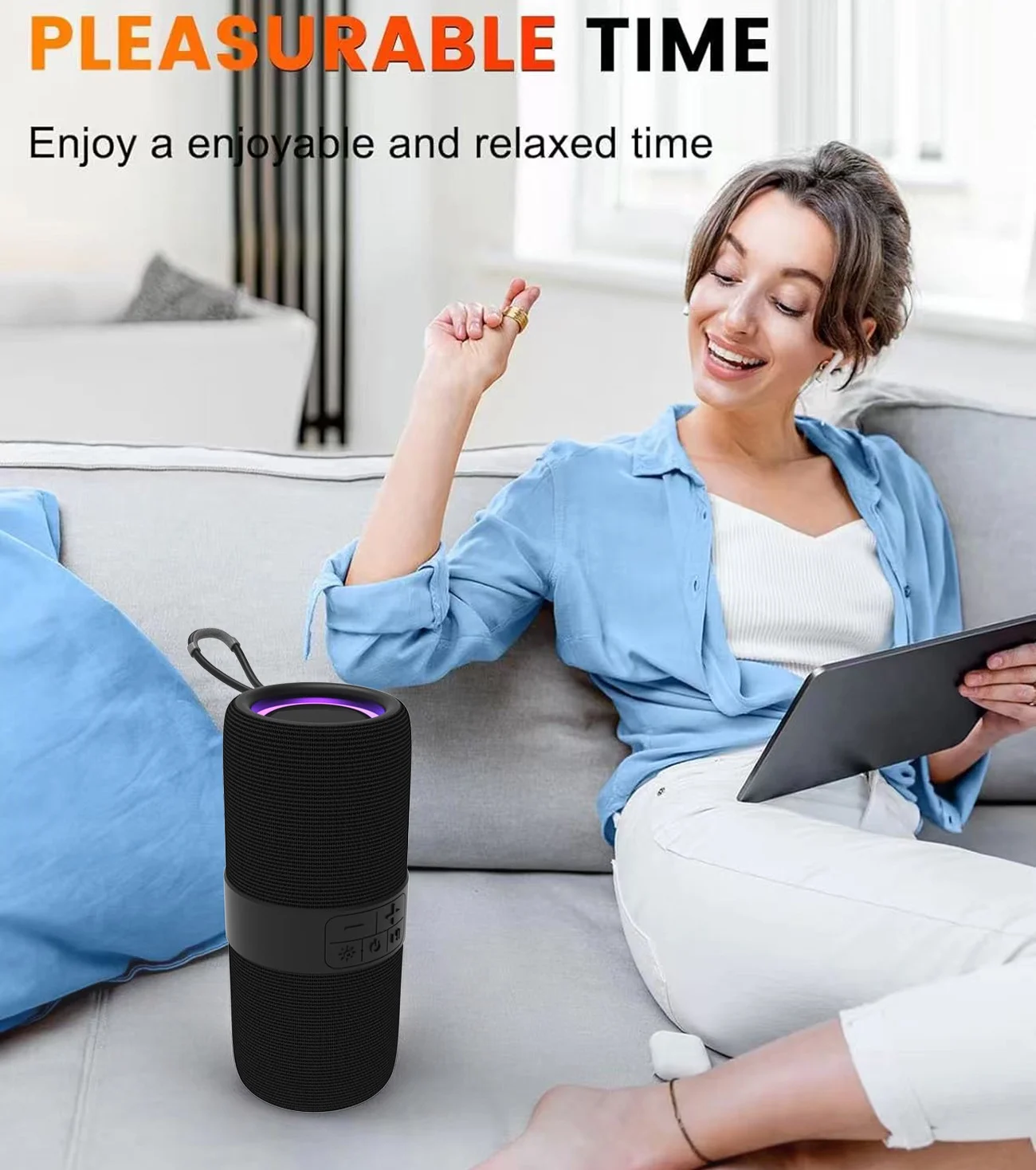 Waterproof Bluetooth 5.0 Speaker with Mutil-Colorful 7LED Lights Patterns, Porta