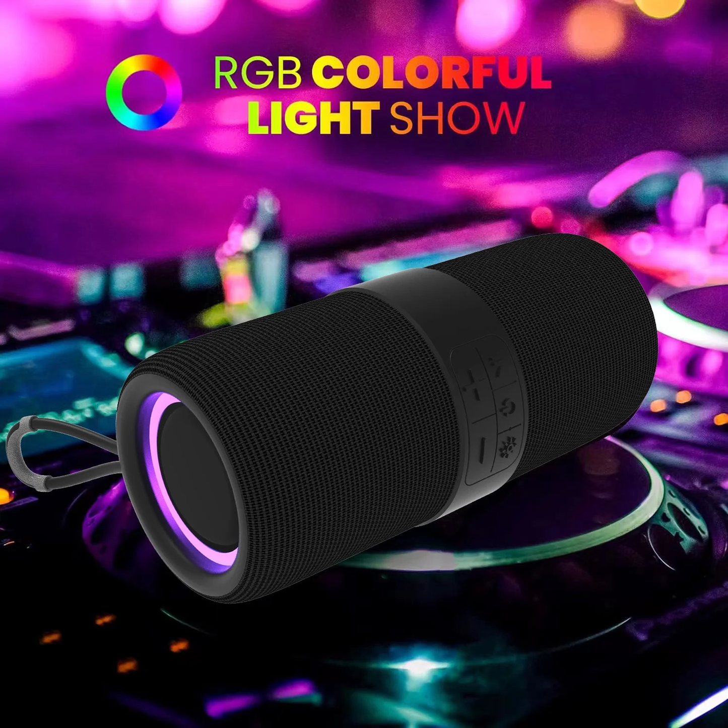 Waterproof Bluetooth 5.0 Speaker with Mutil-Colorful 7LED Lights Patterns, Porta