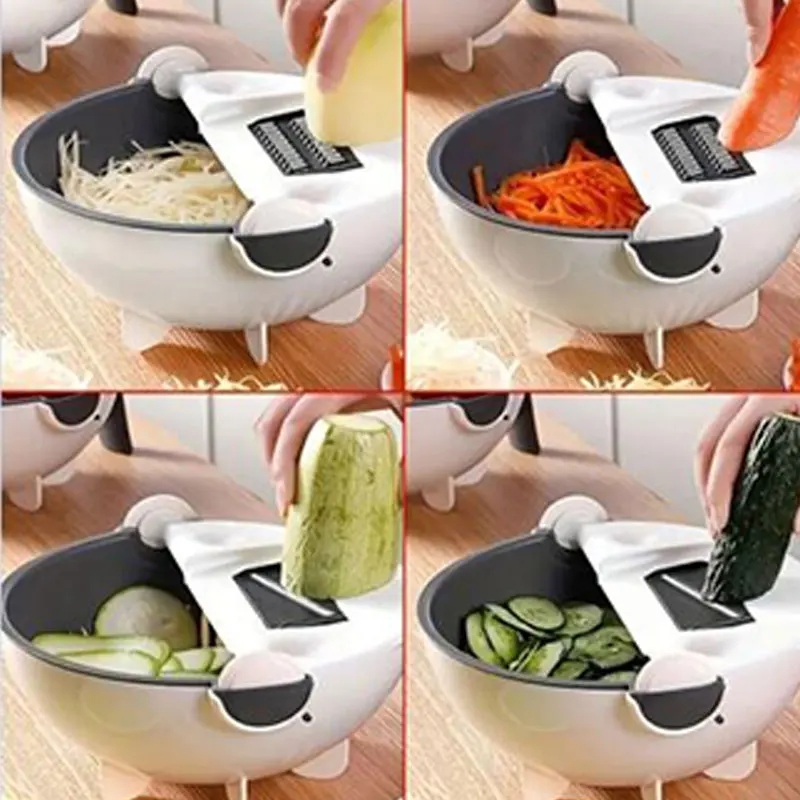 9-in-1 Vegetable Cutter & Slicer with Drain Basket – Multifunctional Household G