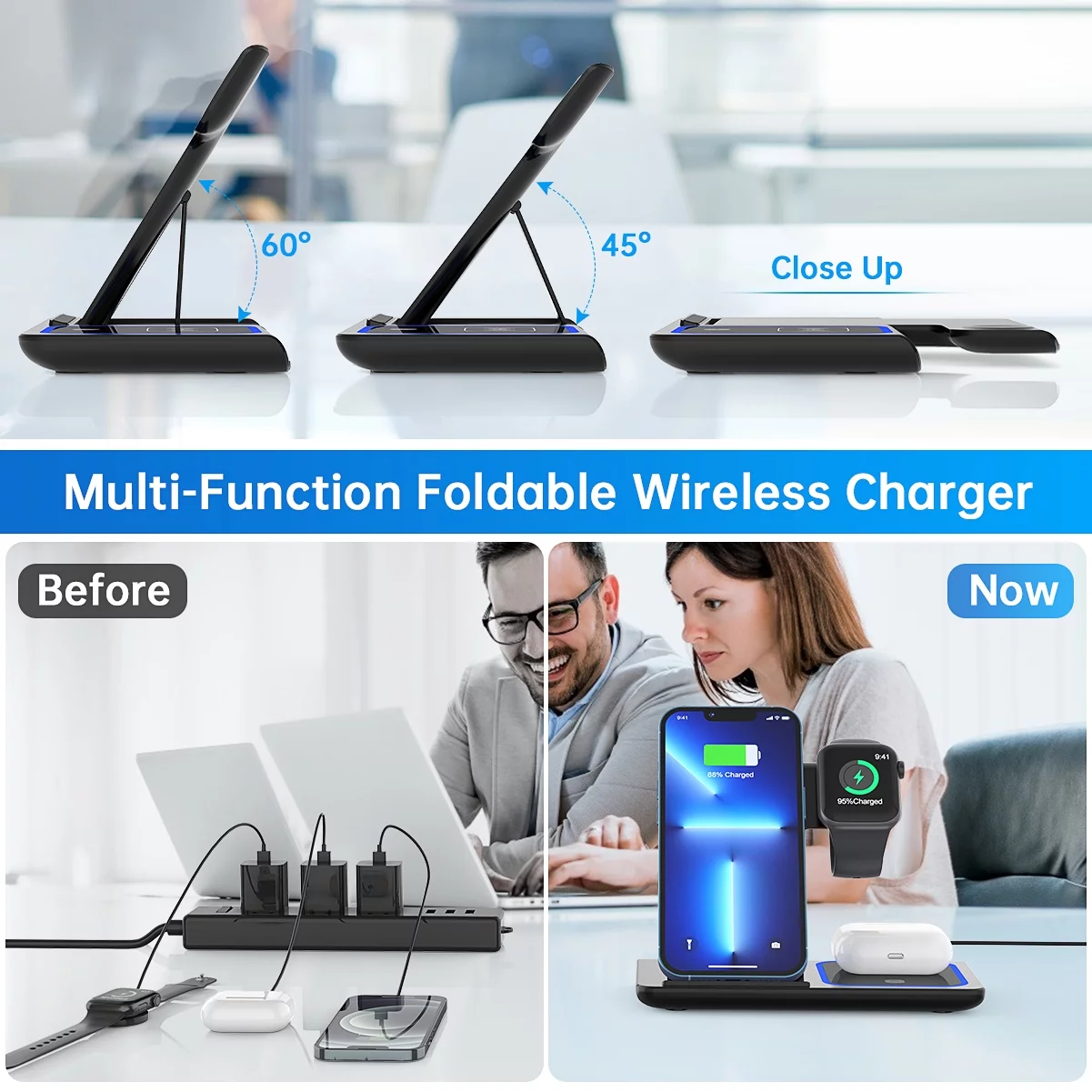 3-in-1 Wireless Charger, 18W Fast Charging Station for iPhone, Apple Watch, AirP