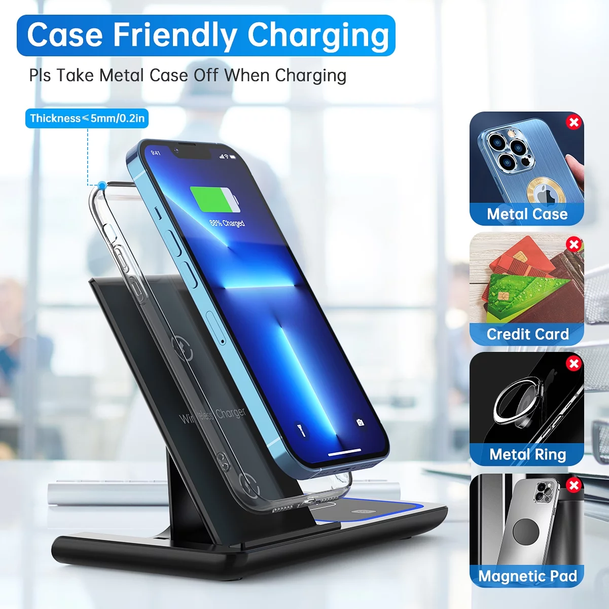 3-in-1 Wireless Charger, 18W Fast Charging Station for iPhone, Apple Watch, AirP