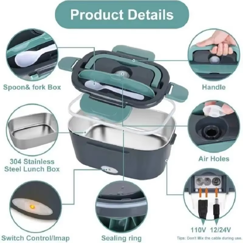 1.5L 60W Portable Electric Lunch Box Heater for Home and Car - Leak Proof