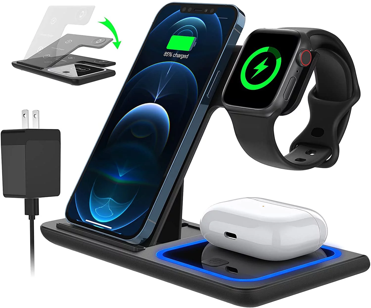 3-in-1 Wireless Charger, 18W Fast Charging Station for iPhone, Apple Watch, AirP