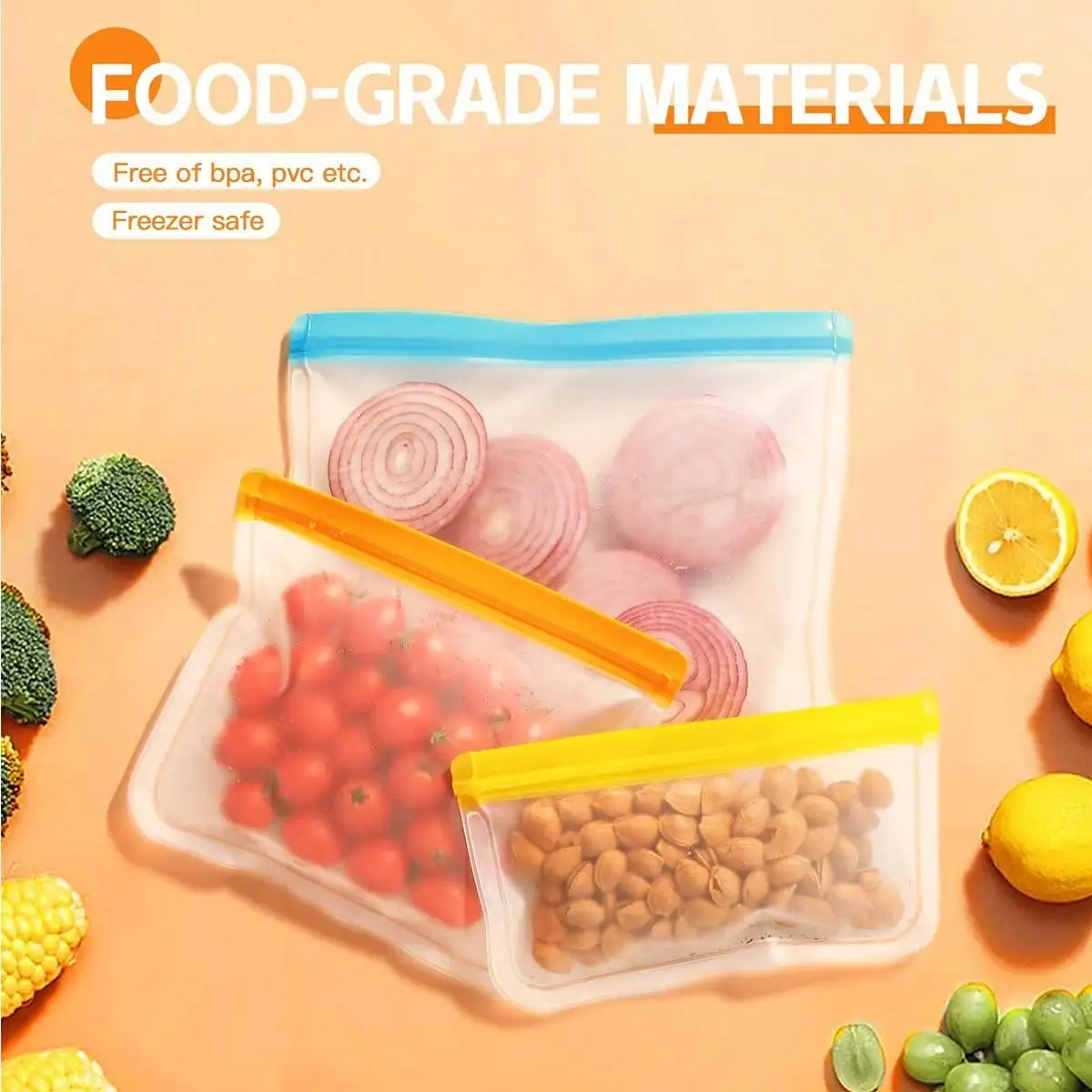 10-Piece Leak-Proof Reusable Silicone Food Storage Set – 3 Large, 4 Medium, 3 Sm