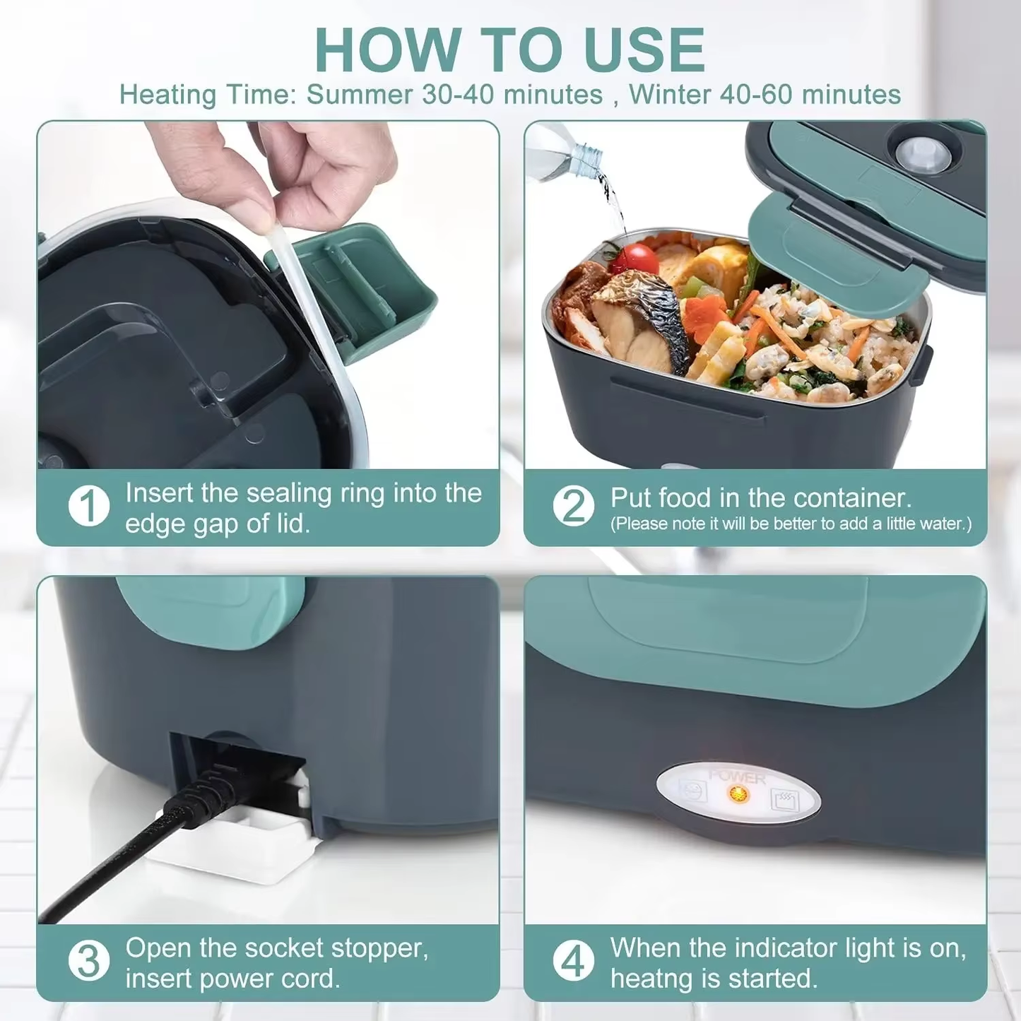 1.5L 60W Portable Electric Lunch Box Heater for Home and Car - Leak Proof
