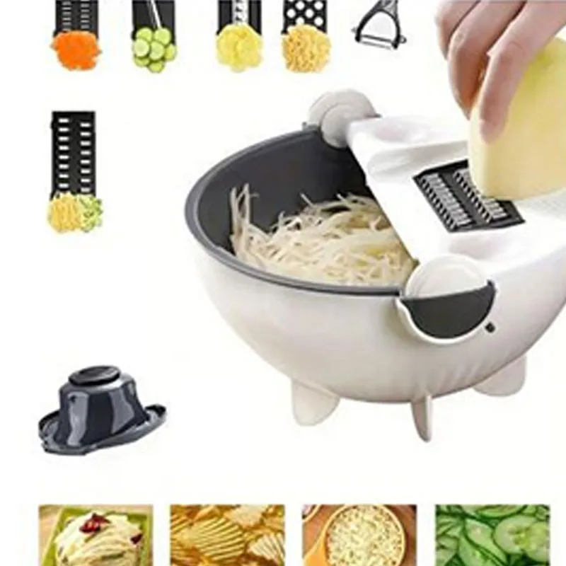 9-in-1 Vegetable Cutter & Slicer with Drain Basket – Multifunctional Household G