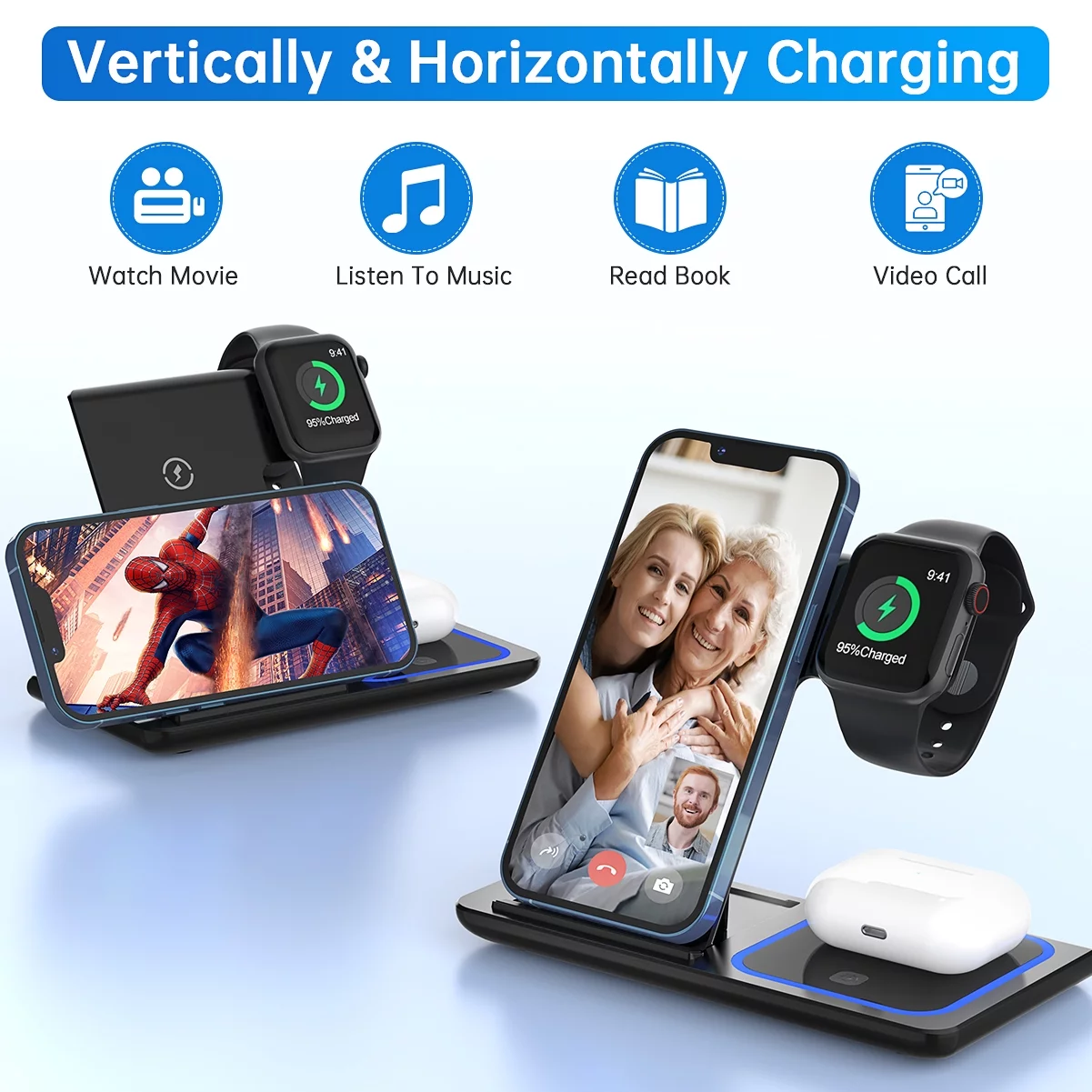 3-in-1 Wireless Charger, 18W Fast Charging Station for iPhone, Apple Watch, AirP
