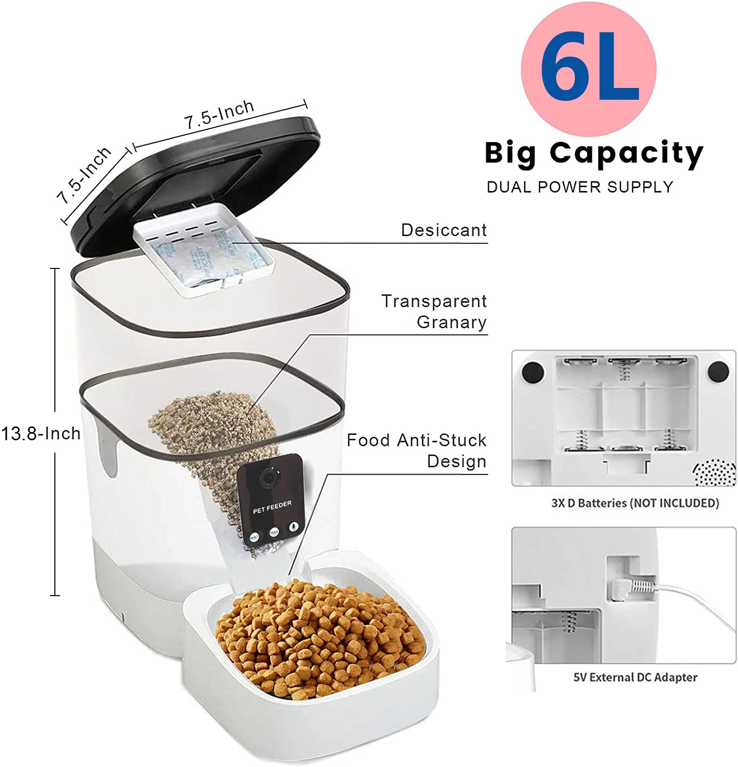 Pet Feeder,6L Automatic Pet Feeder for Cats and Dogs,1080P Camera,App Control,Vo