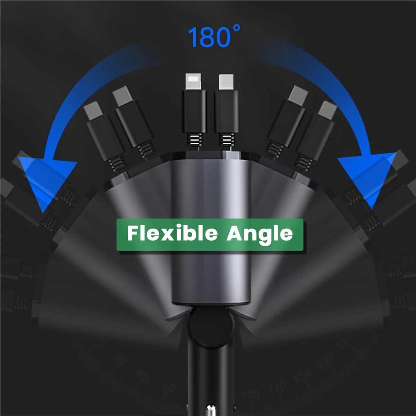4 in 1 Retractable Car Charger, 100W Fast Car Phone Charger with Iphone and Type