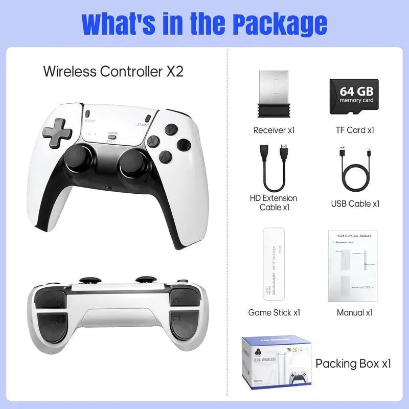 M15 Wireless Retro Game Console - Nostalgic Gaming Stick with 20,000 Built-in Games, HDMI Output, and 2.4G Wireless Controllers