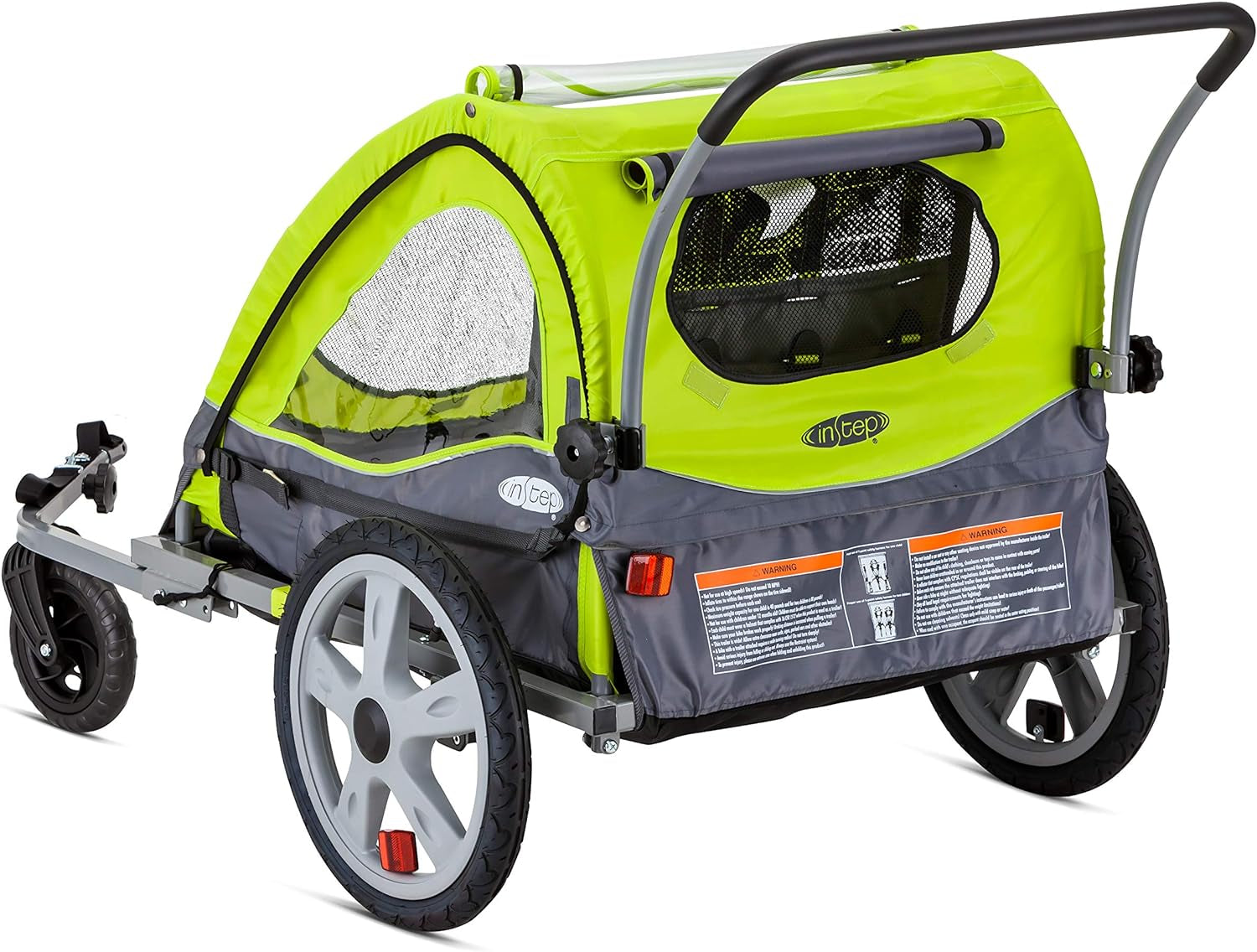 Quick-N-Ez Double Tow Behind Bike Trailer for Toddlers and Kids - Convertible Stroller and Jogger with 2-In-1 Canopy, Universal Bicycle Coupler, and Folding Frame Available in Multiple Colors