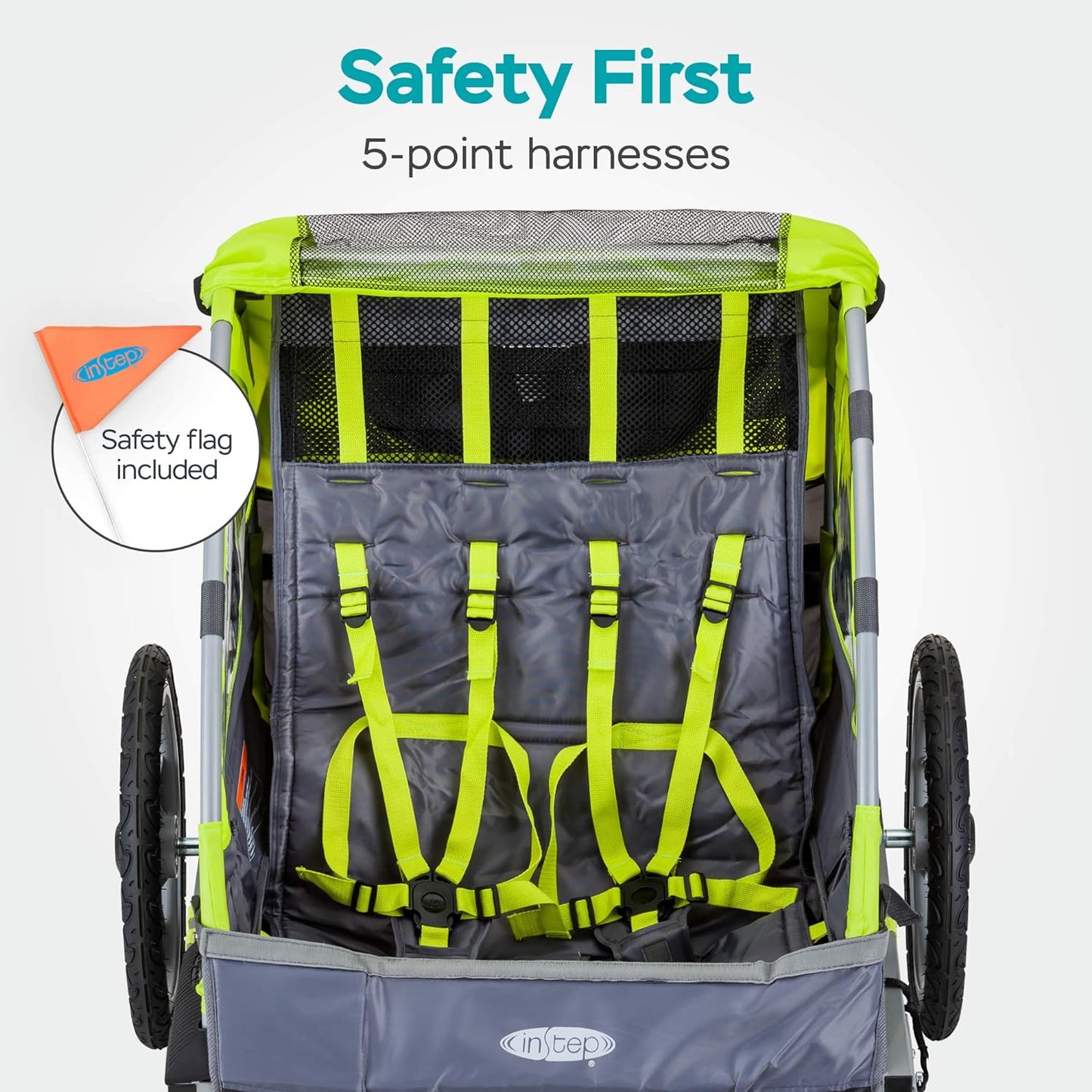Quick-N-Ez Double Tow Behind Bike Trailer for Toddlers and Kids - Convertible Stroller and Jogger with 2-In-1 Canopy, Universal Bicycle Coupler, and Folding Frame Available in Multiple Colors