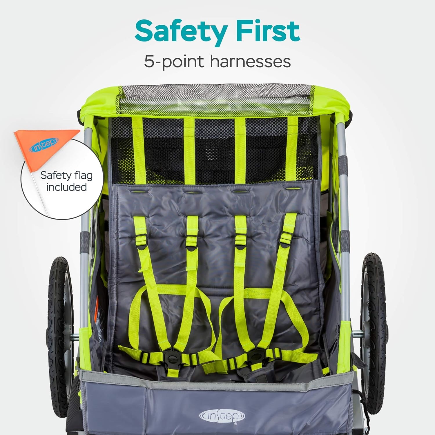 Quick-N-Ez Double Tow Behind Bike Trailer for Toddlers and Kids - Convertible Stroller and Jogger with 2-In-1 Canopy, Universal Bicycle Coupler, and Folding Frame Available in Multiple Colors