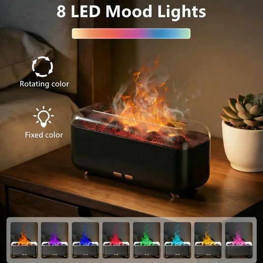 Upgraded 300Ml Air Humidifier Fireplace Diffuser, 8 Flame Colors Noiseless Aromatherapy Essential Oil Diffuser with Auto-Off Protection Timer, Ultrasonic Cool Mist Humidifier for Home Yoga Room Bedroom Office