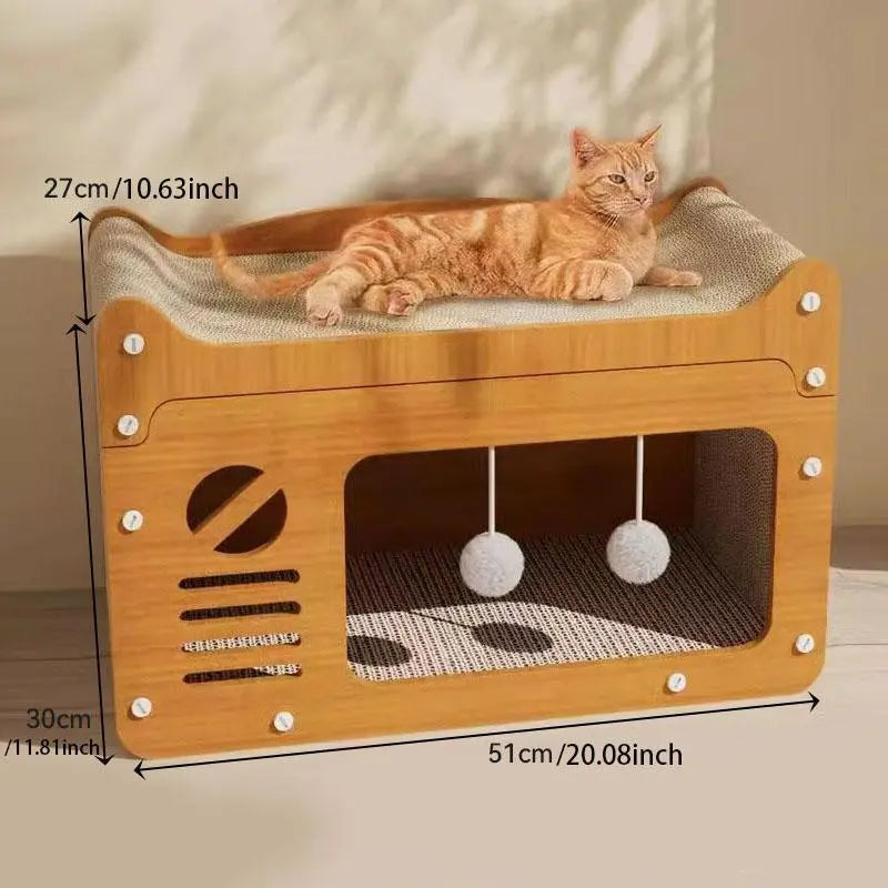 Fanjun-Amtech 2-in-1 House and Scratch Board: Durable Double Layer Pet Bed and Scratcher for Indoor Use