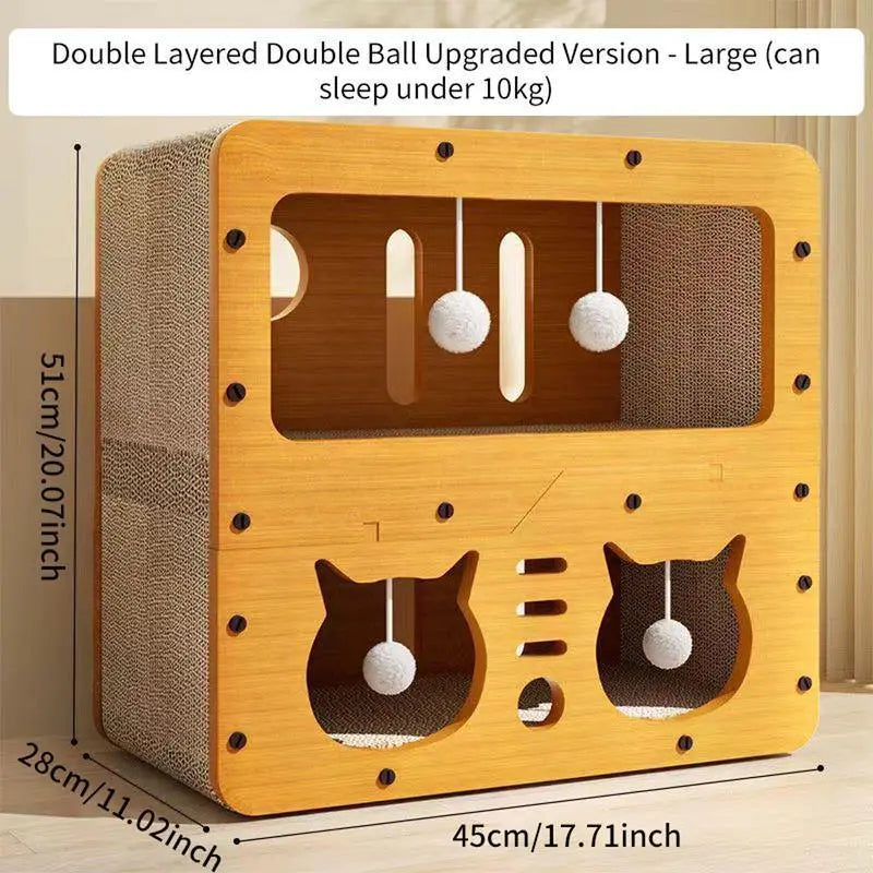 Fanjun-Amtech 2-in-1 House and Scratch Board: Durable Double Layer Pet Bed and Scratcher for Indoor Use