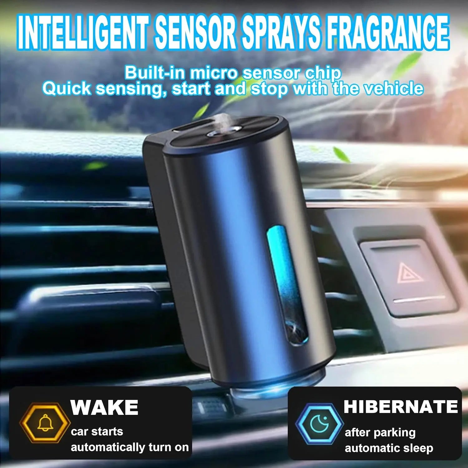 Rechargeable Auto Aroma Diffuser with Essential Oil Smart Car Air Freshener with Three Adjustable Modes Car Fragrance Diffuser