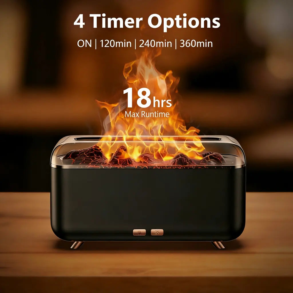 Upgraded 300Ml Air Humidifier Fireplace Diffuser, 8 Flame Colors Noiseless Aromatherapy Essential Oil Diffuser with Auto-Off Protection Timer, Ultrasonic Cool Mist Humidifier for Home Yoga Room Bedroom Office