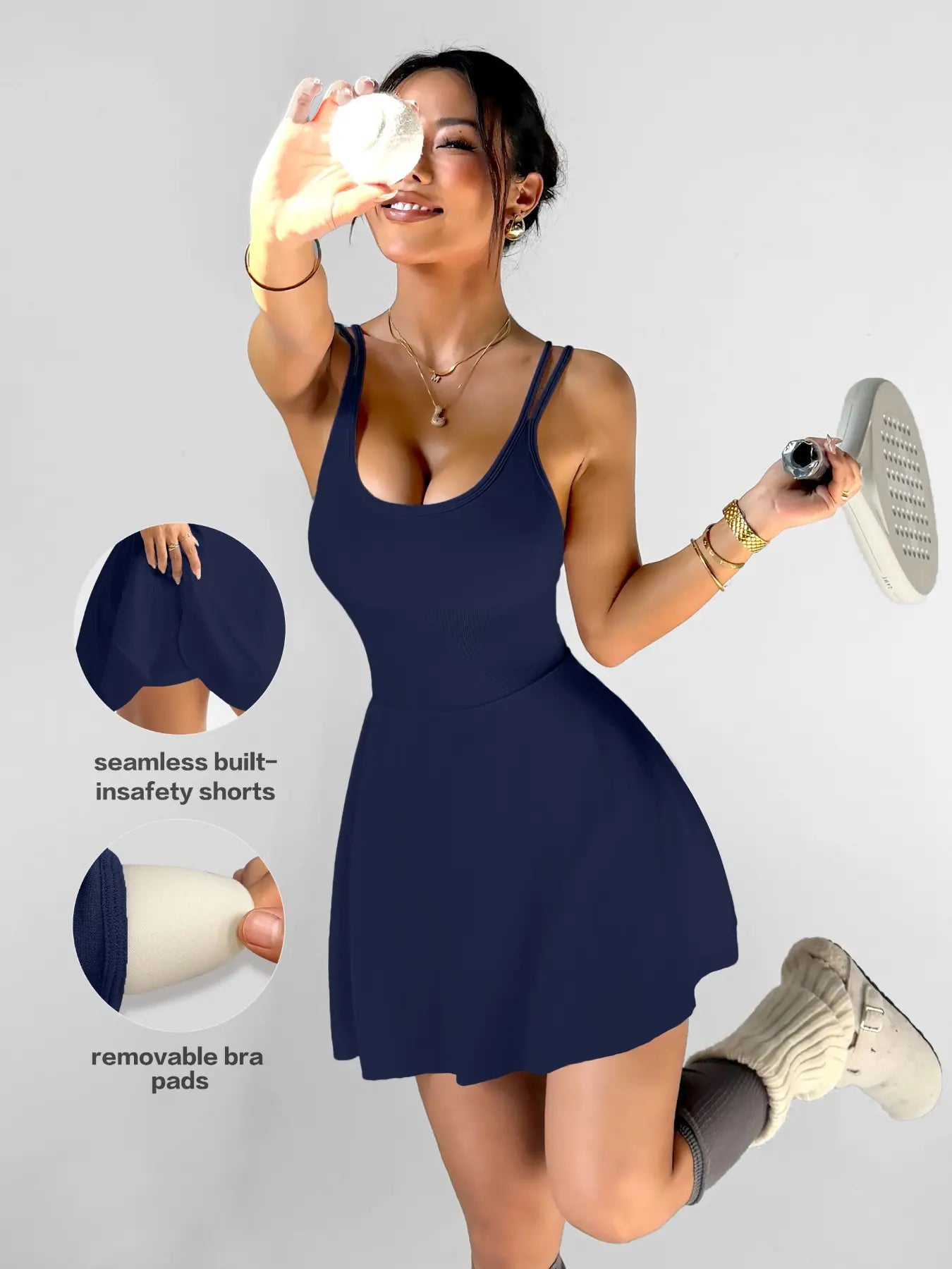Women'S Cross Back Sports Dress with Removable Pads, Yoga Skirt Pants, Tennis Yoga Fitness Comfort Fashion Choice, Athletic Tennis Dress, Spring Summer