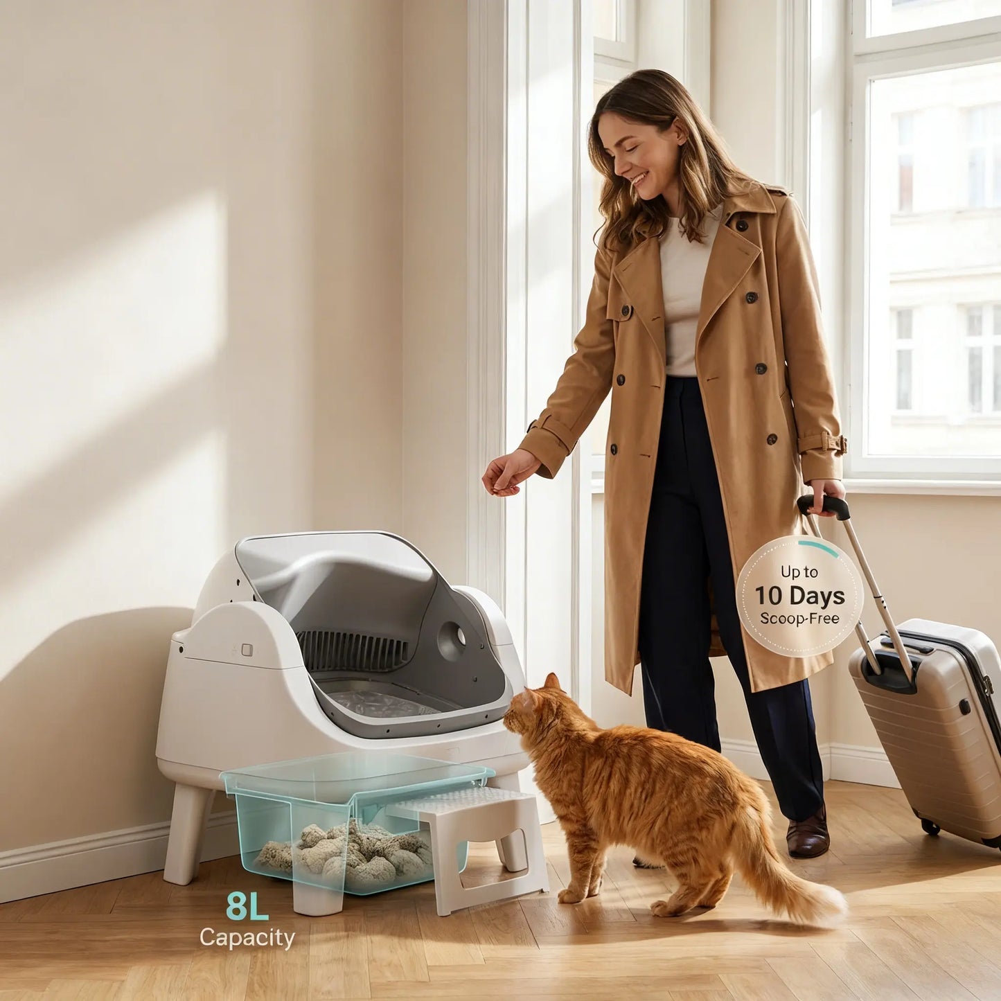 Petpivot Autoscooper 12 Open-Top Self-Cleaning Cat Litter Box – Sealed Waste Drawer, Includes Trash Bags & Entry Step
