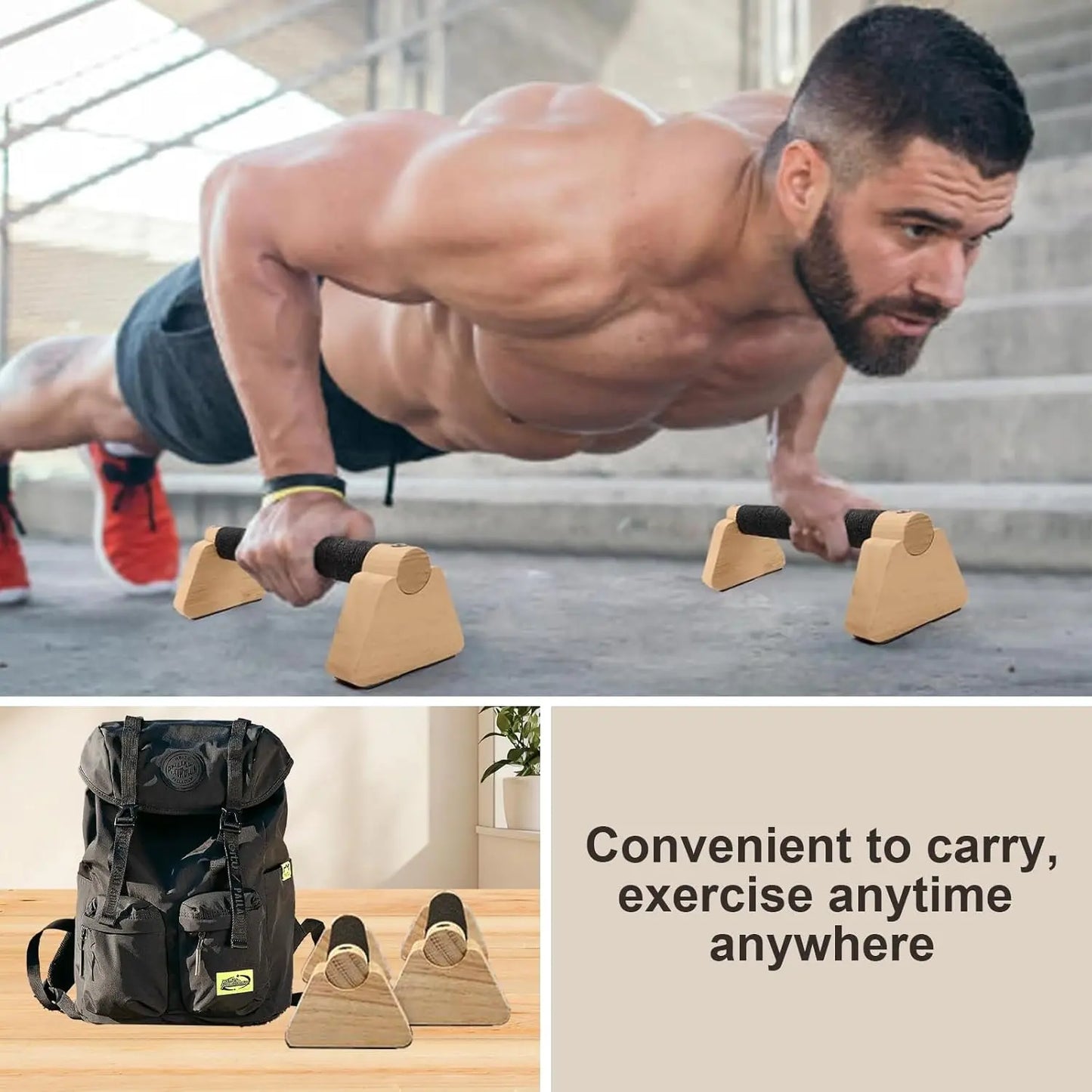 Two-Pack Parallel Bars - Wooden Hand Stretcher with Push-Up Bars and Gym Handles, Durable Wooden Design for Men and Women, Ideal for Yoga and Strength Training, Gym Accessories, Sturdy Construction