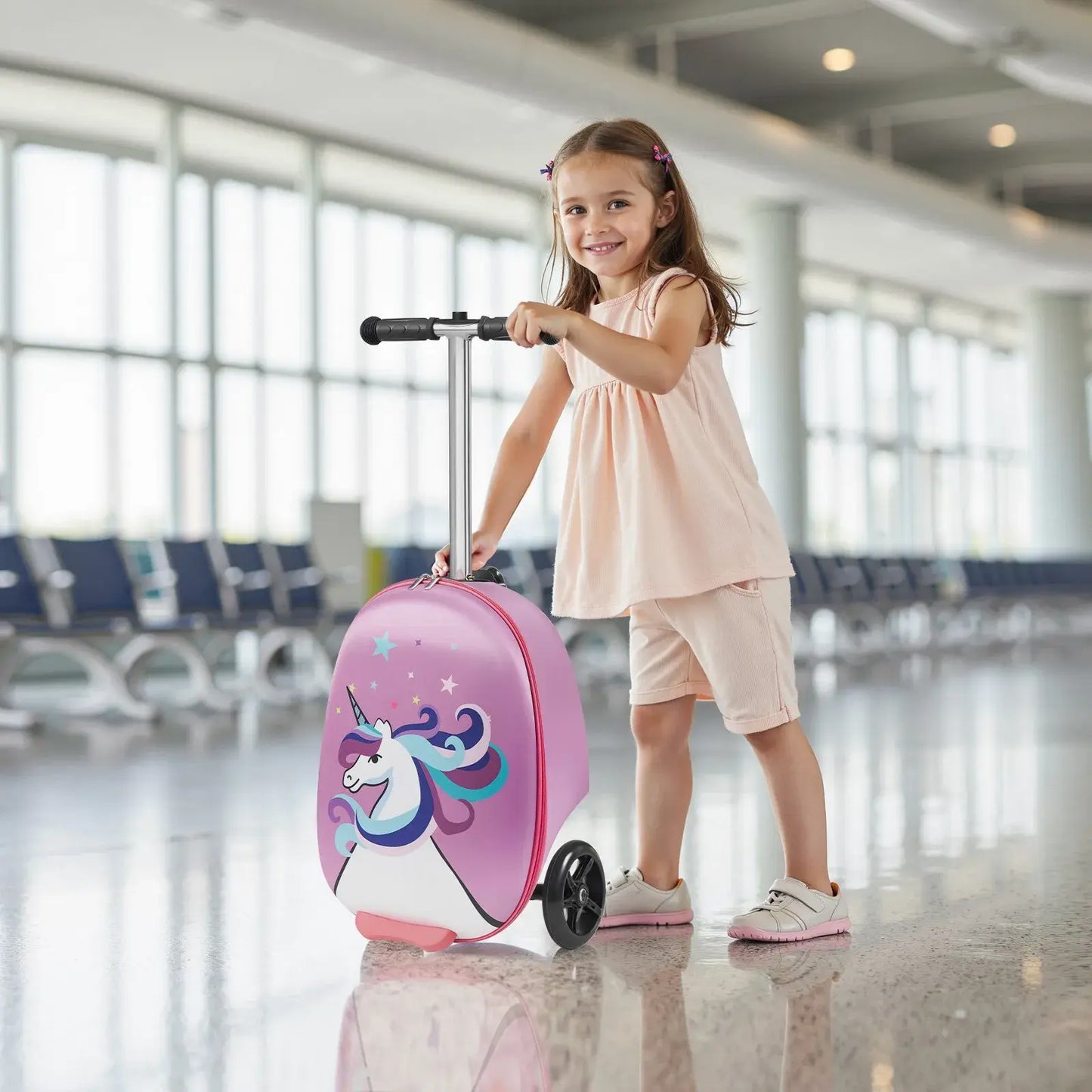 VEVOR Ride-On Luggage, Kids Scooter Suitcase with Flash PU Wheels, Adjustable Handle & TPR Non-Slip Grip, Foldable & Lightweight Scooter Luggage for Kids Aged 5+, Purple
