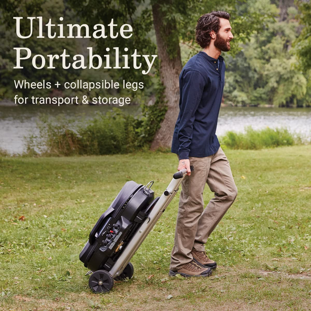 Roadtrip 285 Portable Stand-Up Propane Grill with Three Adjustable Burners and Instastart Ignition – 20,000 BTUs for Outdoor Cooking, Camping, Tailgating, and Barbecuing