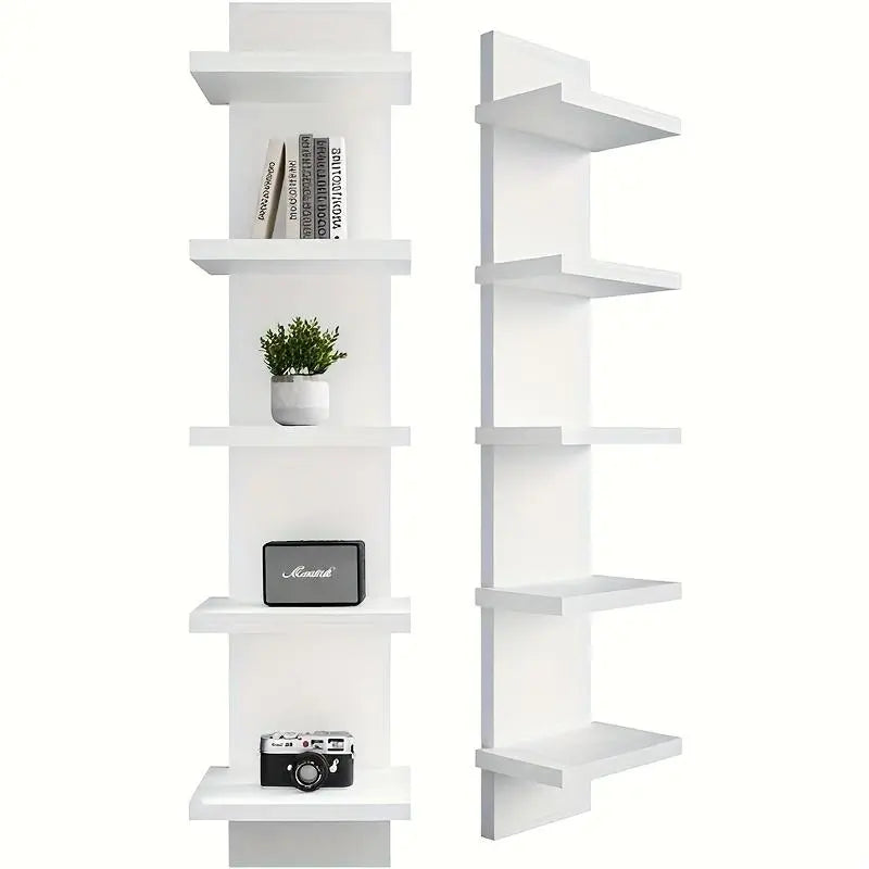 5-Layer PVC Plastic Wall Shelf Unit, Suspended Storage System for Bedroom Living Room Entrance, Upgraded Tower Design for Jewelry and Plants Display