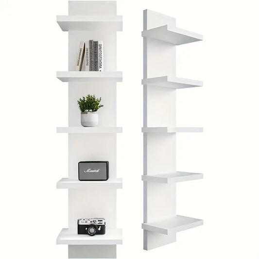 5-Layer PVC Plastic Wall Shelf Unit, Suspended Storage System for Bedroom Living Room Entrance, Upgraded Tower Design for Jewelry and Plants Display