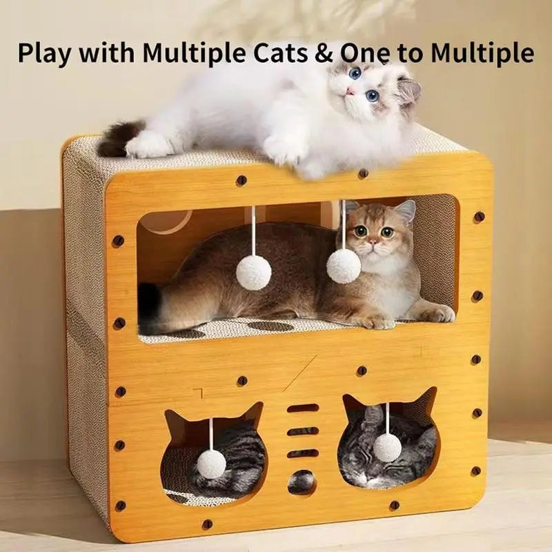 Fanjun-Amtech 2-in-1 House and Scratch Board: Durable Double Layer Pet Bed and Scratcher for Indoor Use