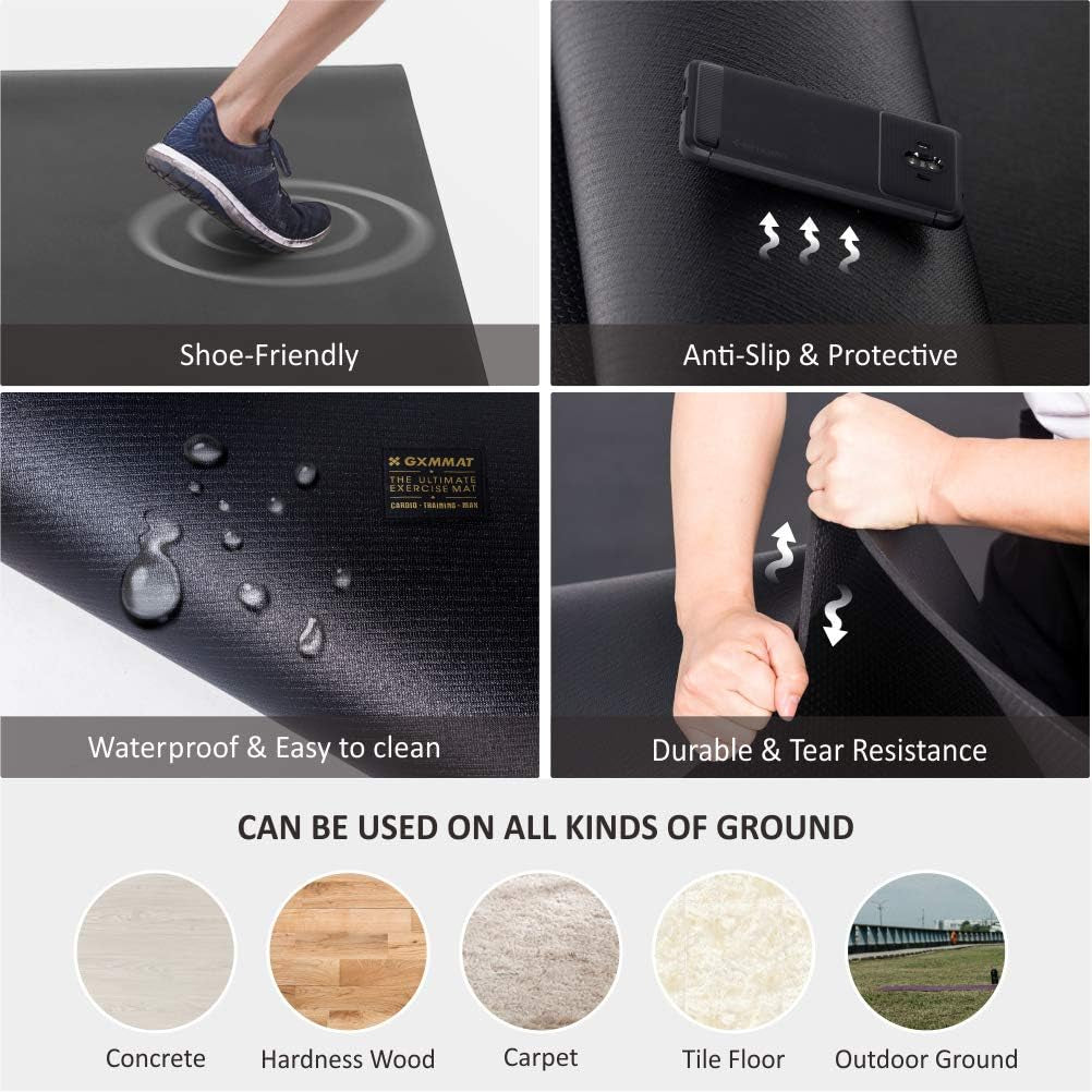 Extra Large Non-Slip Exercise Mat for Home Gym - Available in Multiple Sizes (16'X6', 12'X6', 10'X6', 8'X6') - 7mm Thick Durable Cardio Mat for MMA, Plyometrics, Jump Rope, Weights, and Fitness Activities
