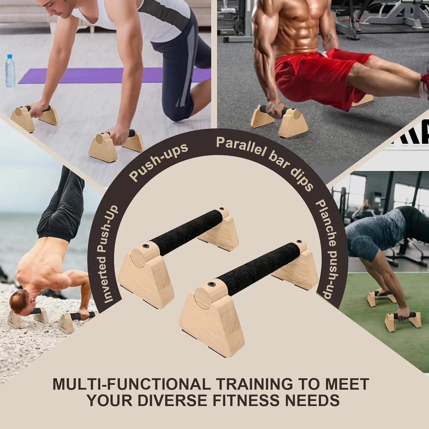 Two-Pack Parallel Bars - Wooden Hand Stretcher with Push-Up Bars and Gym Handles, Durable Wooden Design for Men and Women, Ideal for Yoga and Strength Training, Gym Accessories, Sturdy Construction