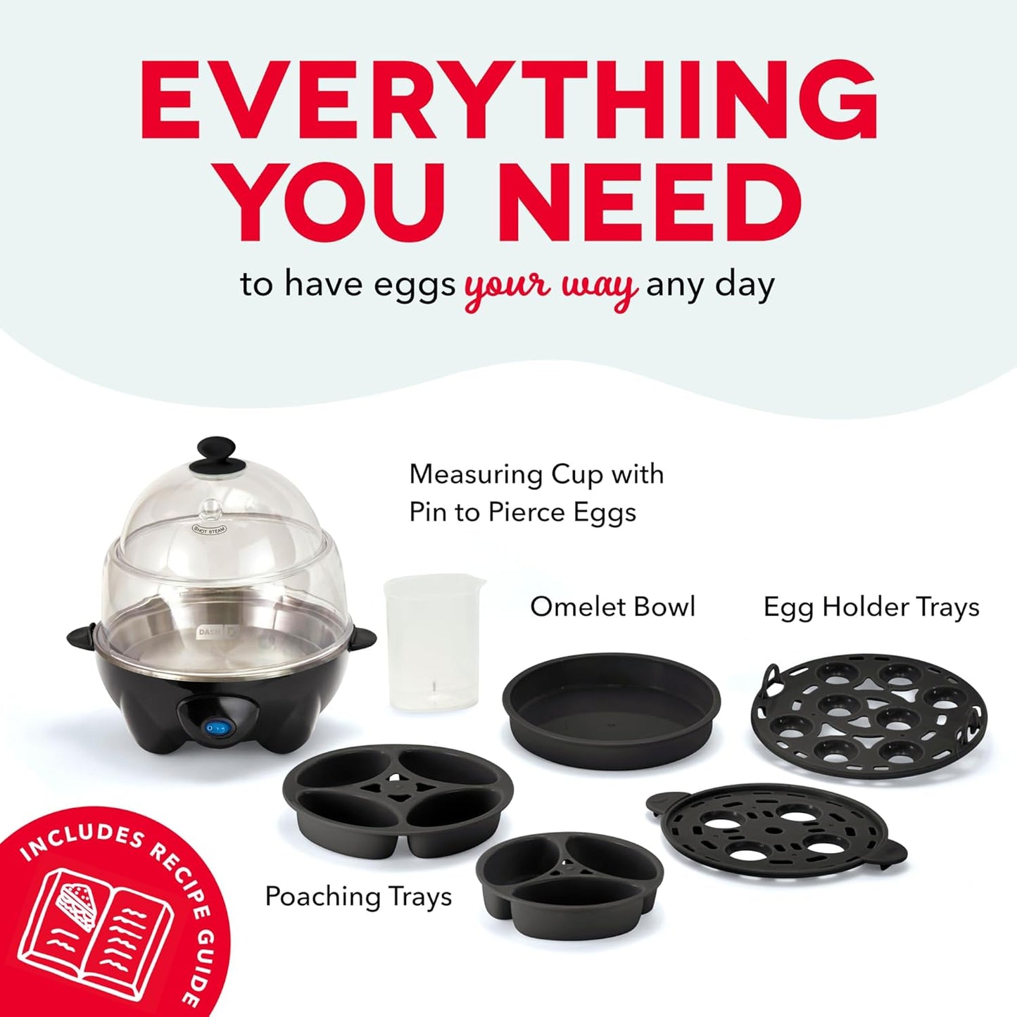 Deluxe Egg Cooker - Boiler, Poacher & Steamer - Includes Measuring & Recipe Guide - Dishwasher Safe - BPA Free - Holds 12 Eggs, Black